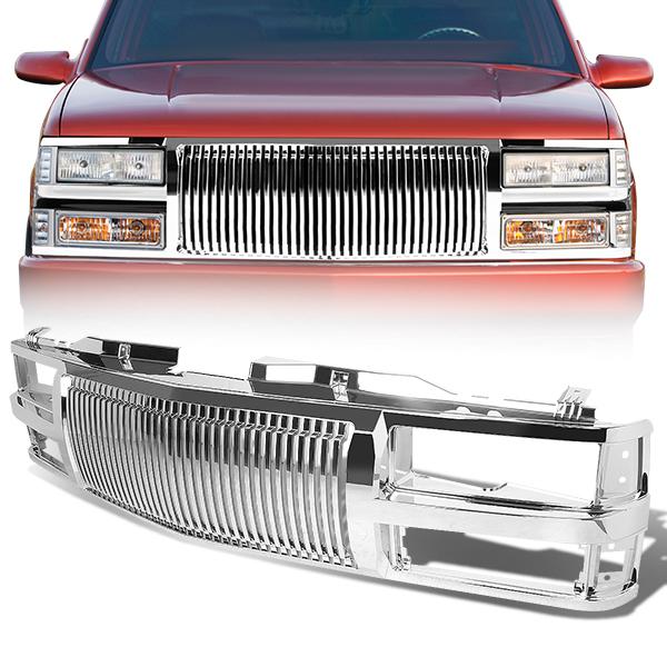 CAAP, 94-00 Chevy C/K 1500 2500 3500 Front Grille - Badgeless Vertical Fence Style - Chrome