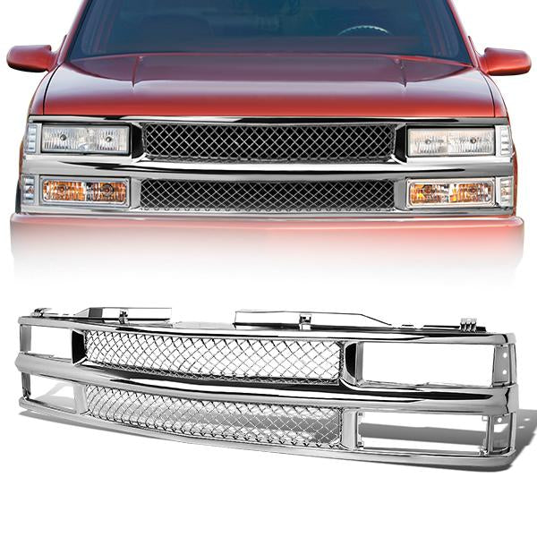 CAAP, 94-00 Chevy Suburban C/K 1500 2500 3500 Front Grille - Diamond Mesh - Chrome