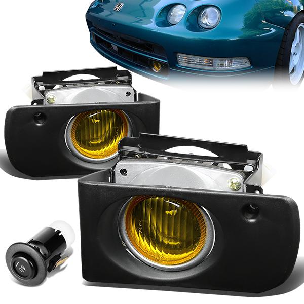 DNA Motoring, 94-97 Acura Integra DC DC2 Amber Lens Fog Lights - w/Bezel+Switch - with Light Bulbs