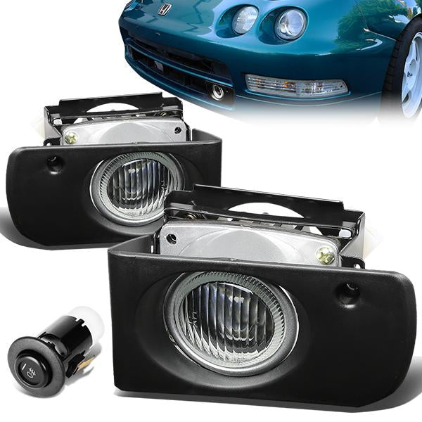 DNA Motoring, 94-97 Acura Integra DC DC2 Clear Lens Fog Lights - w/Bezel+Switch - with Light Bulbs