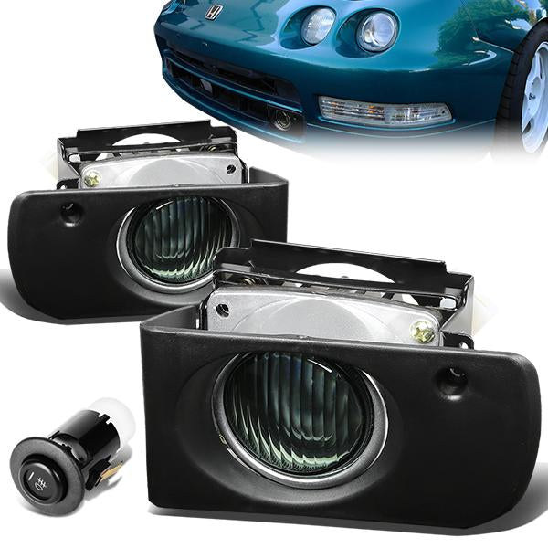 DNA Motoring, 94-97 Acura Integra DC DC2 Smoked Lens Fog Lights - w/Bezel+Switch - with Light Bulbs