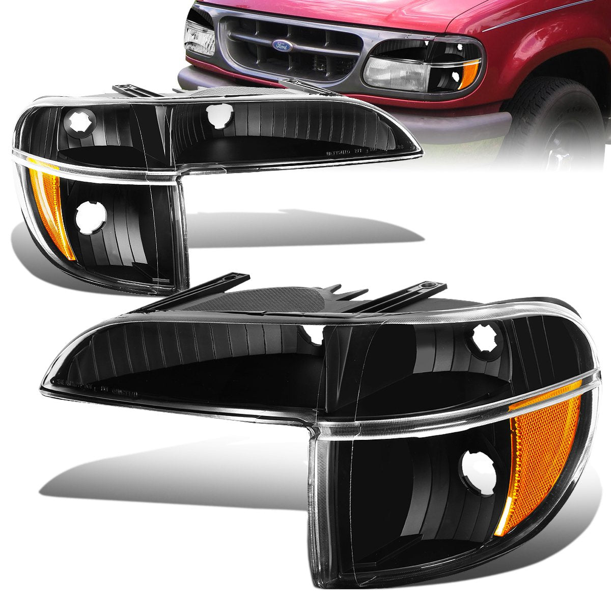 Nuvision Lighting, 95-01 Ford Explorer 1997 Mercury Mountaineer Bumper Lights - Black Housing Amber Corner