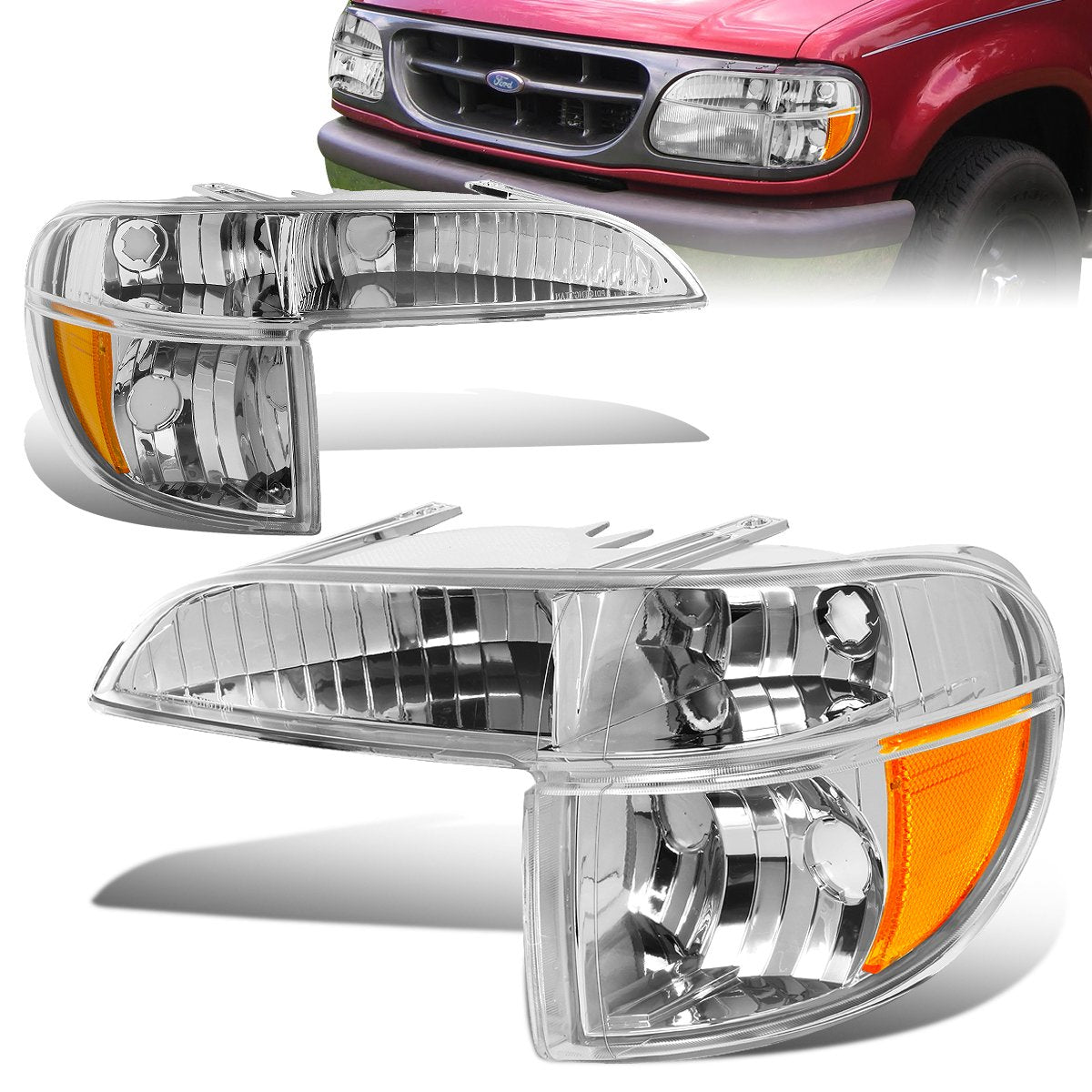 Nuvision Lighting, 95-01 Ford Explorer 1997 Mercury Mountaineer Bumper Lights - Chrome Housing Amber Corner