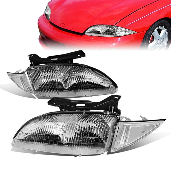 DNA Motoring, 95-99 Chevy Cavalier Headlights - Chrome Housing Clear Corner