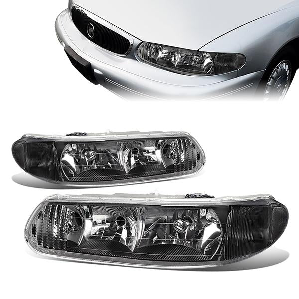 DNA Motoring, 97-05 Buick Century Regal Headlights - Black Housing Clear Corner