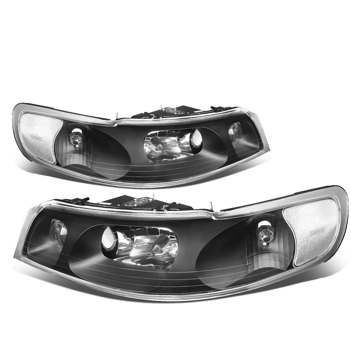 DNA Motoring, 98-02 Lincoln Town Car Headlights - Black Housing Clear Corner