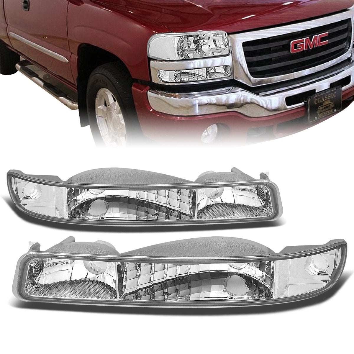 Nuvision Lighting, 99-07 GMC Sierra 1500 2500 3500 00-06 Yukon Bumper Lights - Chrome Housing Clear Corner