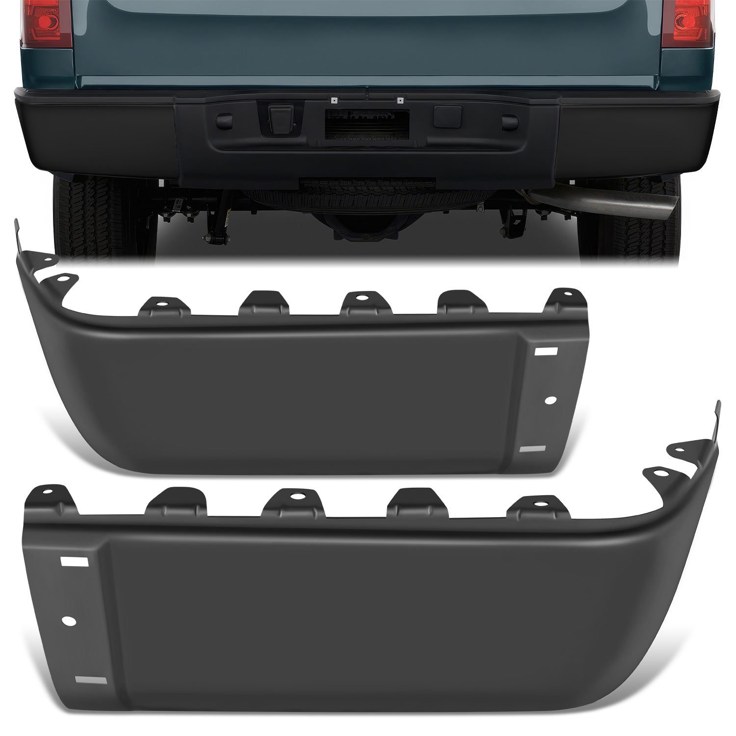 CAAP, Pair Rear Bumper End Caps (Black) 07-13 Silverado Sierra 1500, 07-14 2500 3500HD