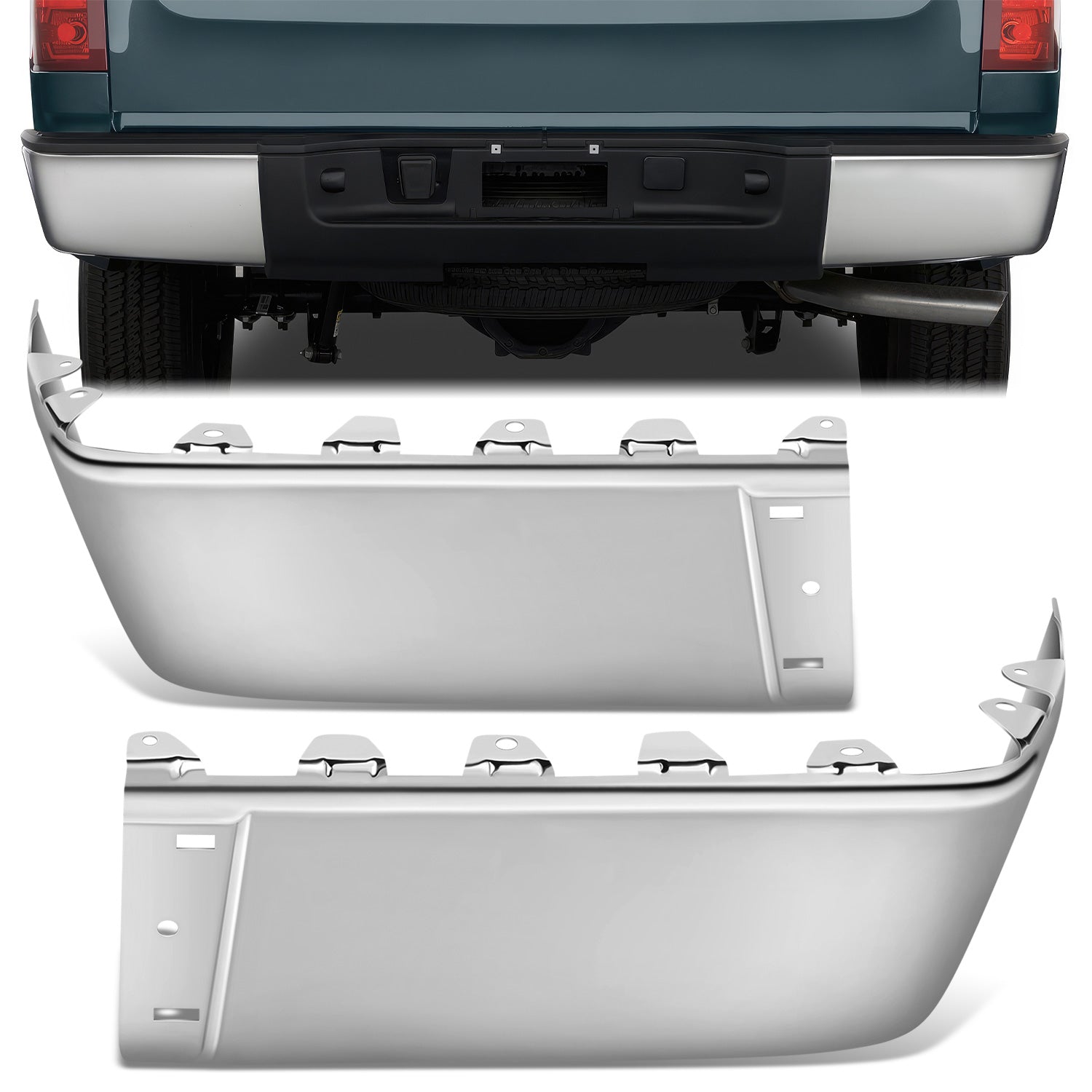 CAAP, Pair Rear Bumper End Caps (Chrome) 07-13 Silverado Sierra 1500, 07-14 2500 3500HD